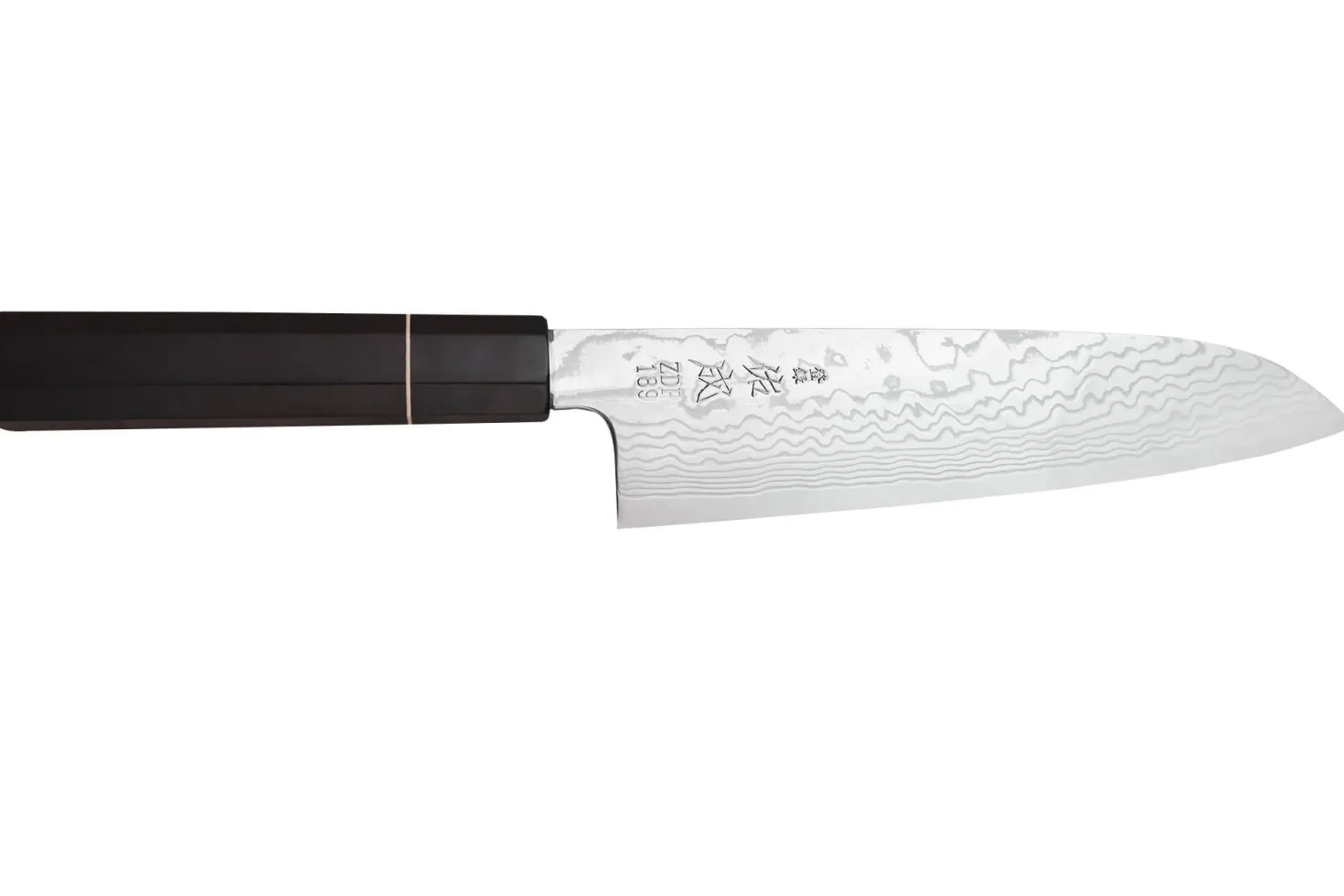 Couteau santoku 19,5cm japonais artisanal Sukenari ZDP-189 damas manche en ébène