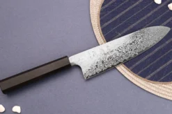 Couteau santoku 18cm japonais artisanal Hatsukokoro Ginga ATS-34 Damas ébène