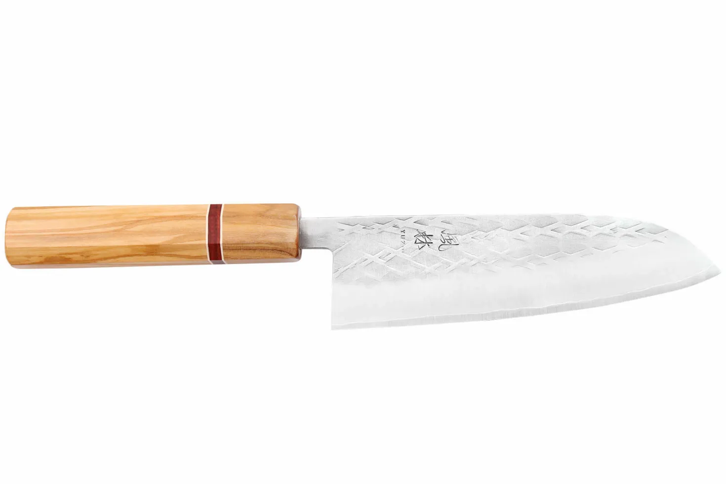 Couteau santoku 16,5cm japonais artisanal Yuzo SLD olivier et sequoia
