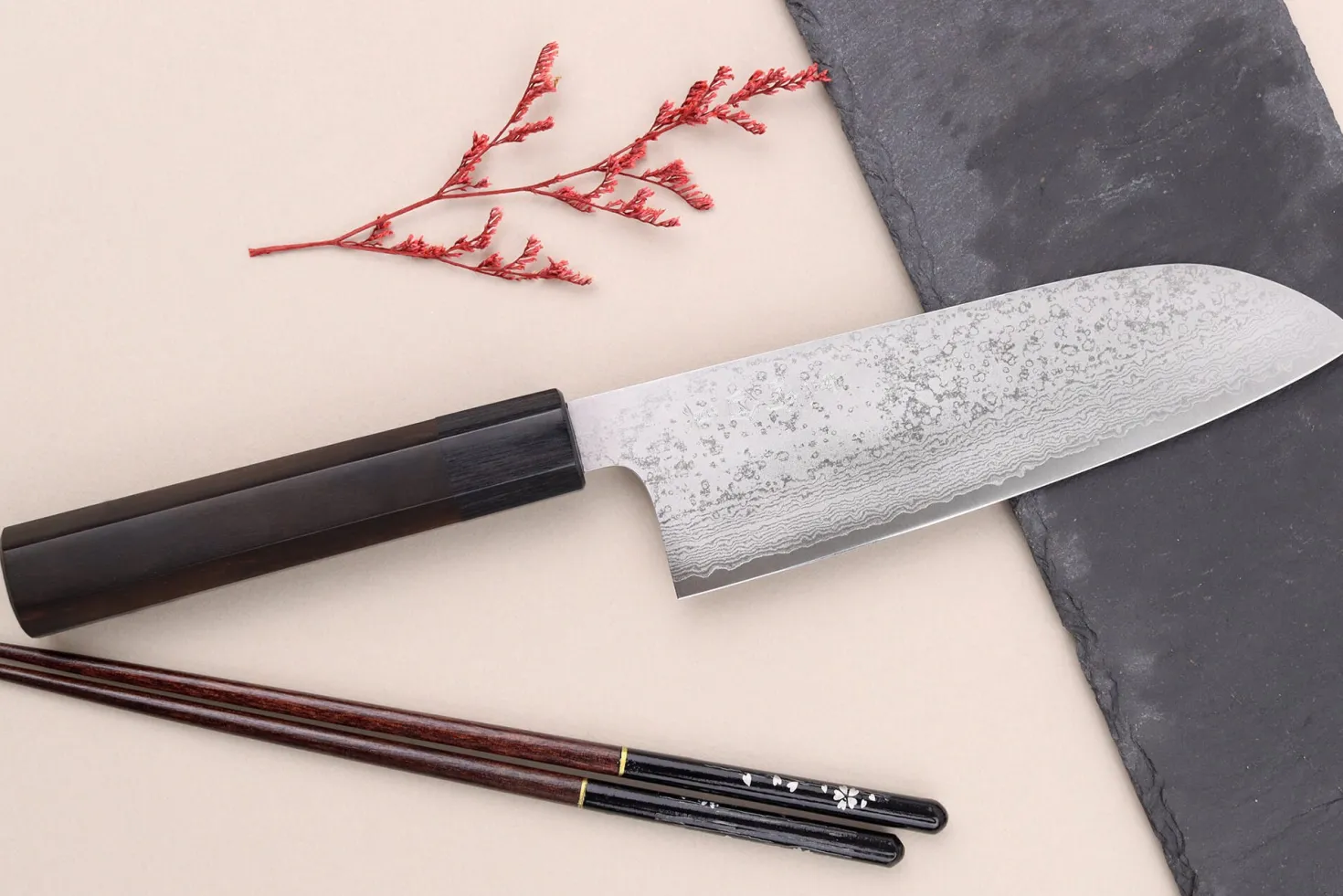 Couteau santoku 16,5cm japonais artisanal Makoto Kurosaki VG7 Damas
