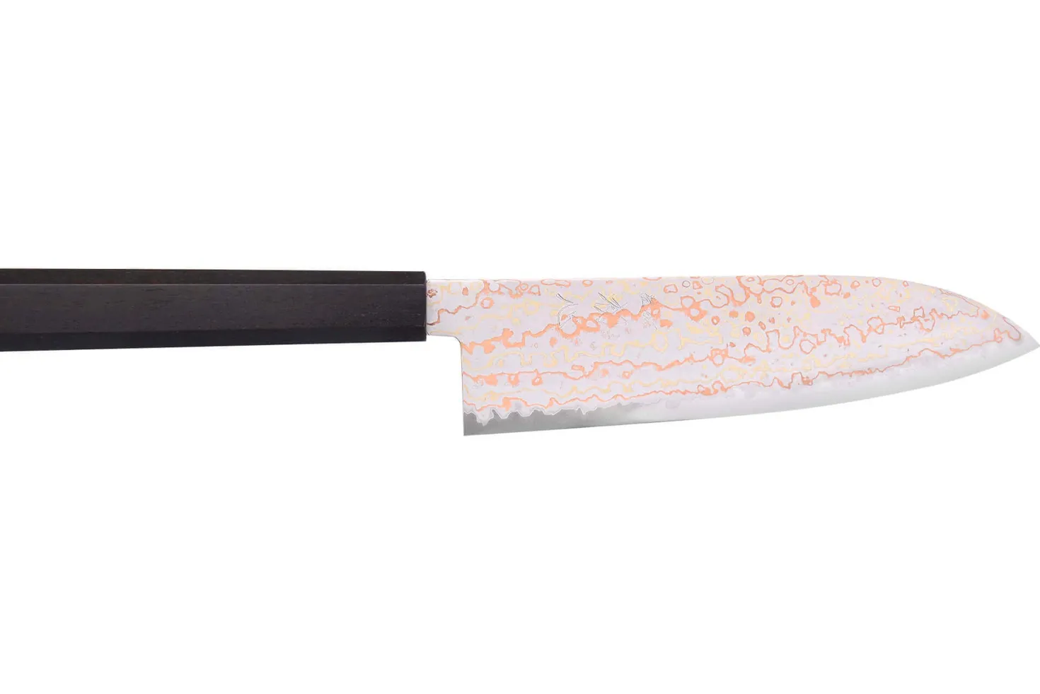 Couteau santoku 18cm japonais artisanal Hatsukokoro Hayabusa Rainbow Damas
