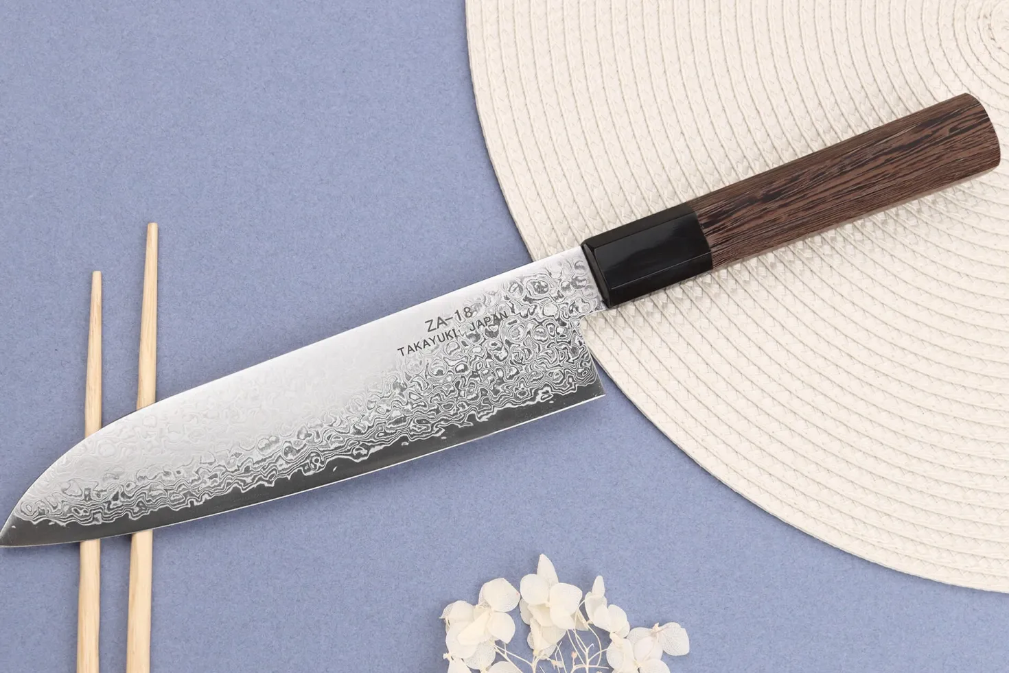 Couteau santoku 18cm japonais Sakai Takayuki Ginga damas