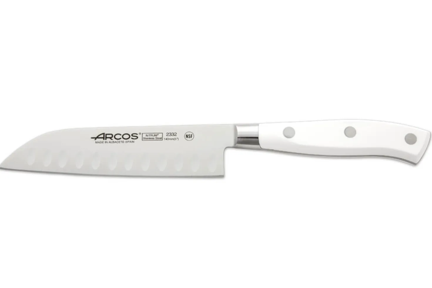 Couteau santoku forgé Riviera White Arcos lame alvéolée 14cm acier NITRUM®