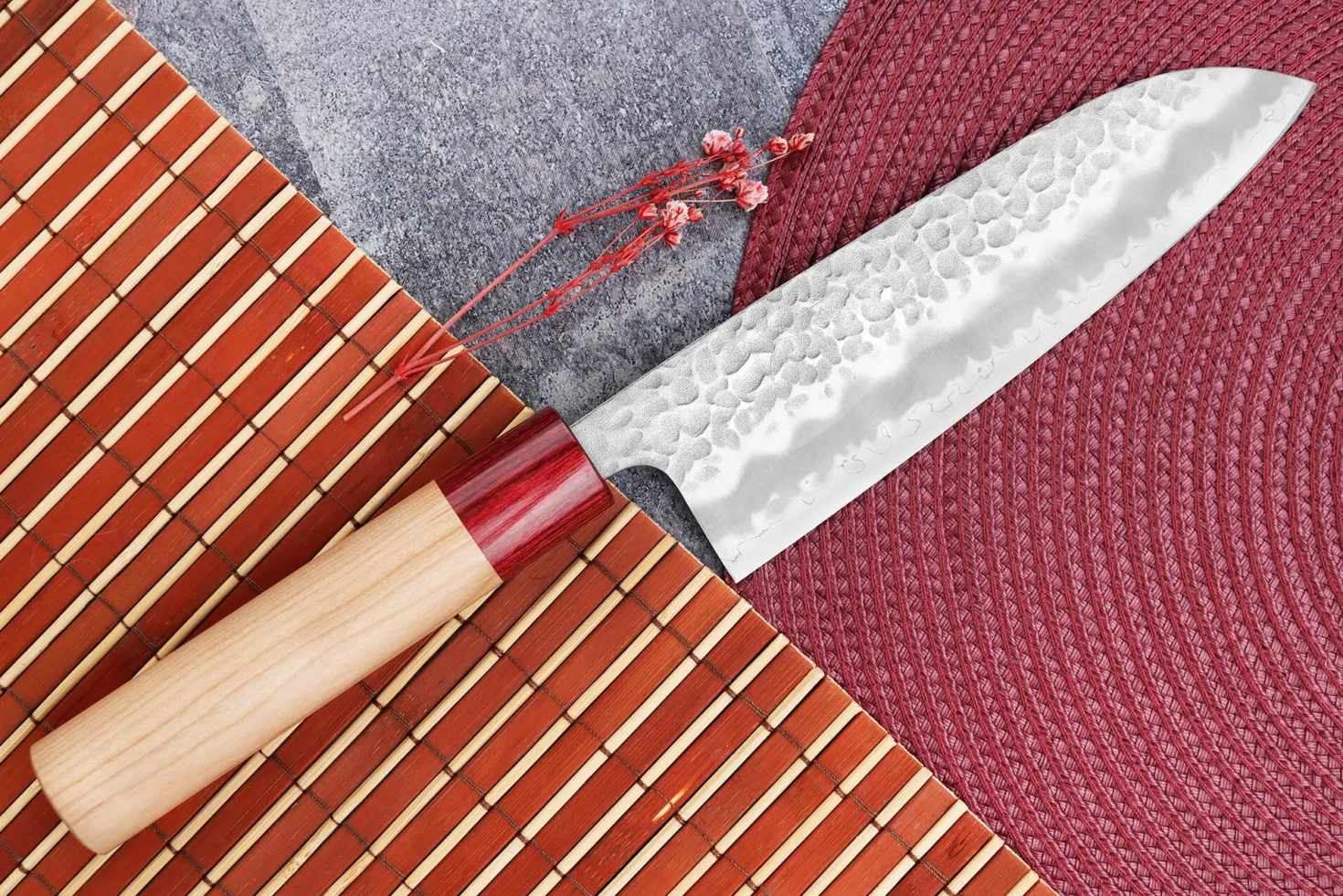 Couteau santoku japonais artisanal Tsunehisa Aogami Super martelé 16,5cm