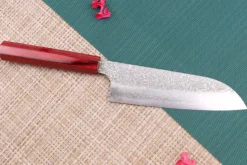 Couteau santoku japonais artisanal Kei Kobayashi SG2 Damas Heptagone 17cm
