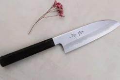 Couteau santoku japonais artisanal Kagekiyo Yoshikazu Tanaka Damas Aogami 18cm