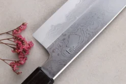 Couteau santoku japonais artisanal Kagekiyo Yoshikazu Tanaka Damas Aogami 18cm