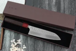 Couteau santoku japonais artisanal Yoshimi Kato Minamo SG2 Tsuchime 17cm