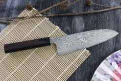 Couteau santoku japonais artisanal Takeshi Saji R2 Nickel Damas 18cm