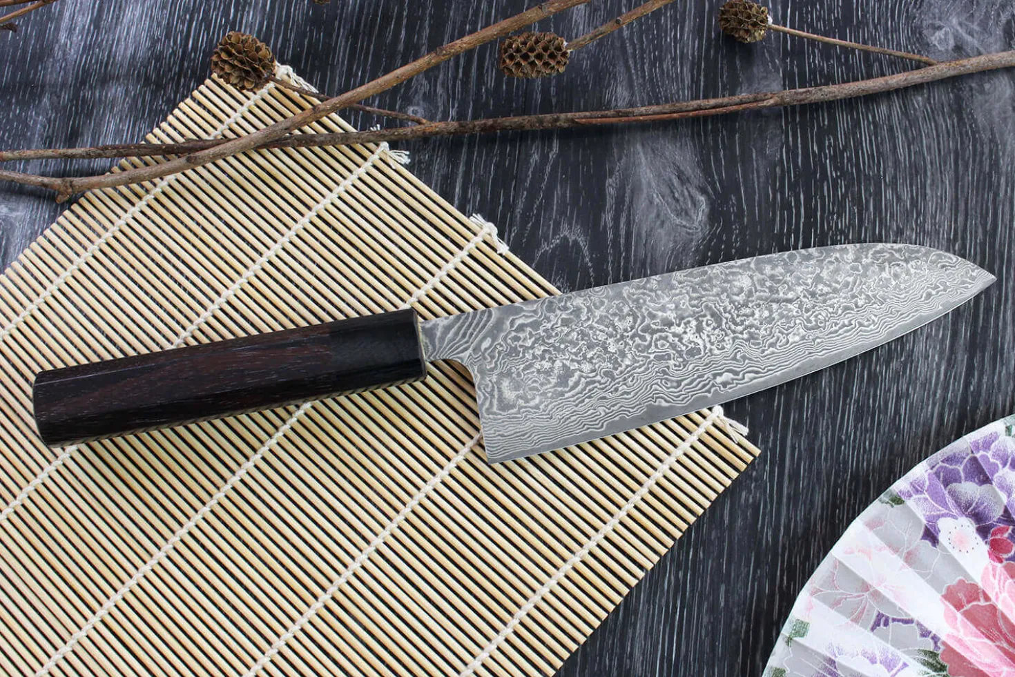 Couteau santoku japonais artisanal Takeshi Saji R2 Nickel Damas 18cm