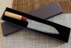 Couteau santoku japonais artisanal Yoshimi Kato 17cm VG10 Nickel Damascus cerisier