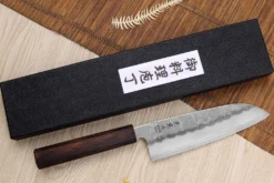 Couteau santoku japonais artisanal Wusaki Yoshi G3 chêne 16,5cm