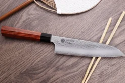Couteau santoku japonais Kanetsugu Heptagon Uto martelé 17cm