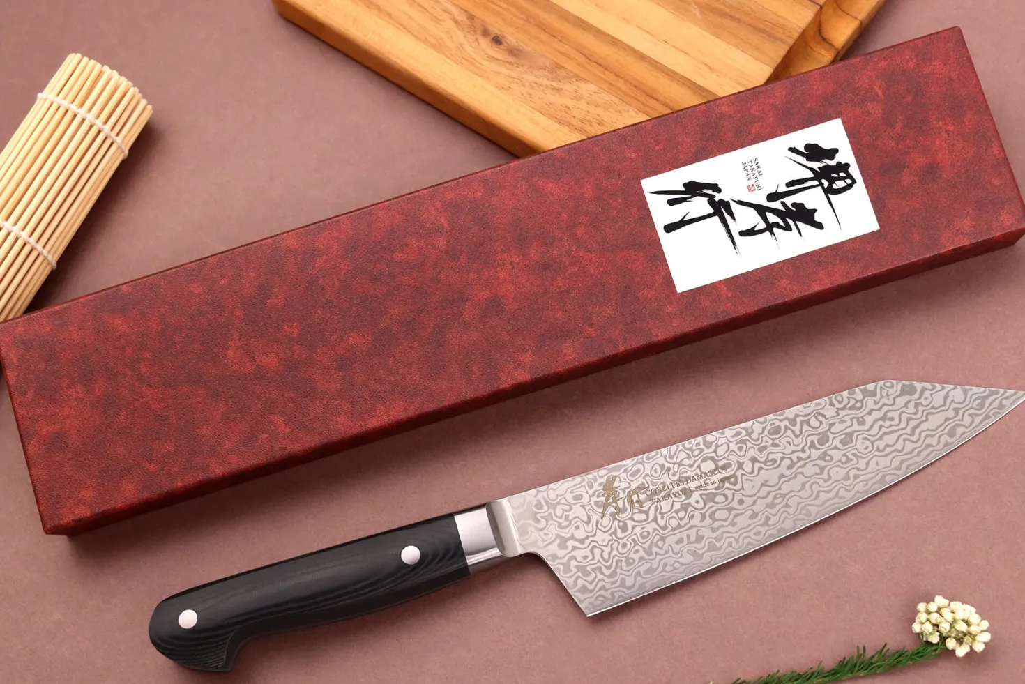 Couteau santoku kiritsuke 16cm japonais Sakai Takayuki Coreless Damascus
