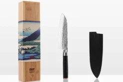 Couteau santoku Kotai lame martelée 18cm manche pakkawood avec fourreau