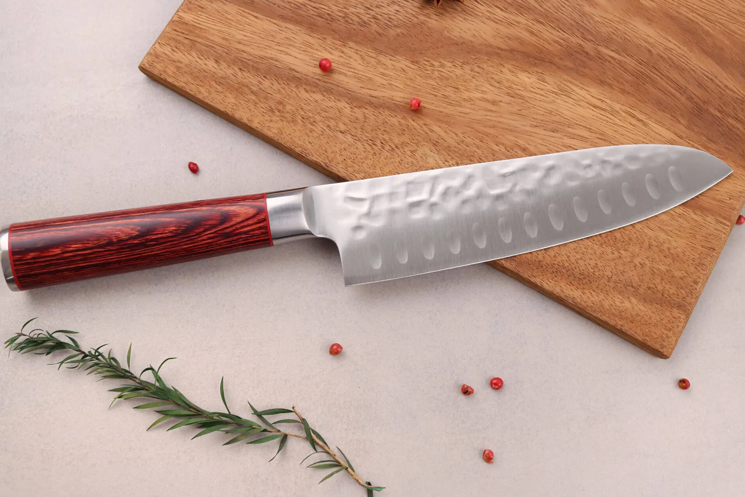 Couteau santoku Wusaki Pakka X50 alvéolé 17cm manche pakkawood