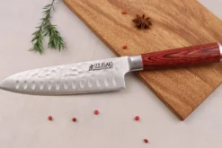 Couteau santoku Wusaki Pakka X50 alvéolé 17cm manche pakkawood