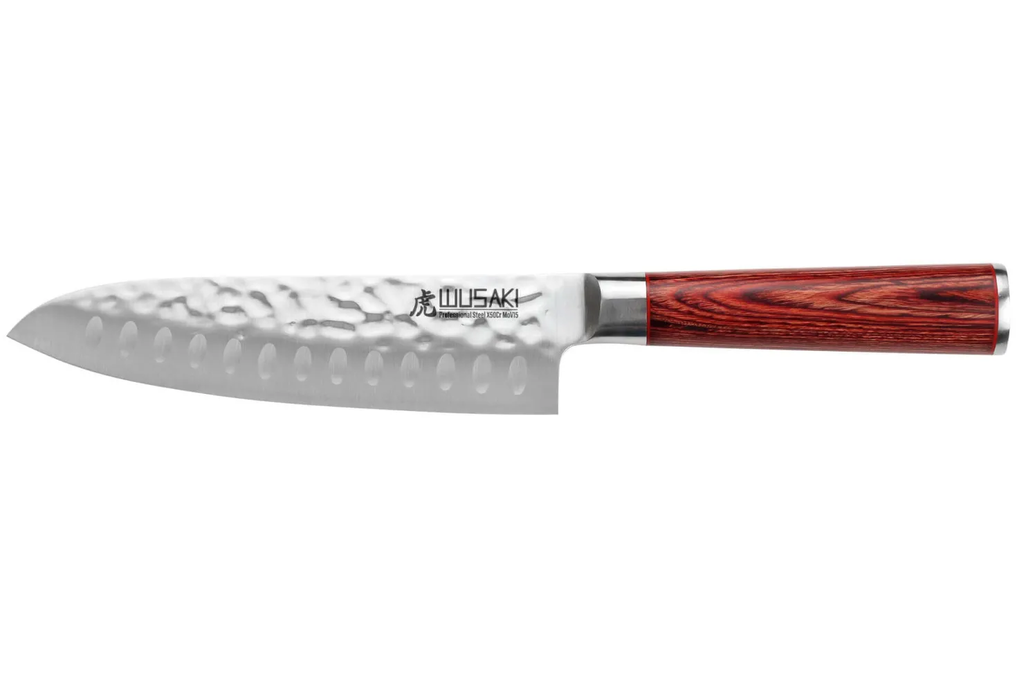 Couteau santoku Wusaki Pakka X50 alvéolé 17cm manche pakkawood