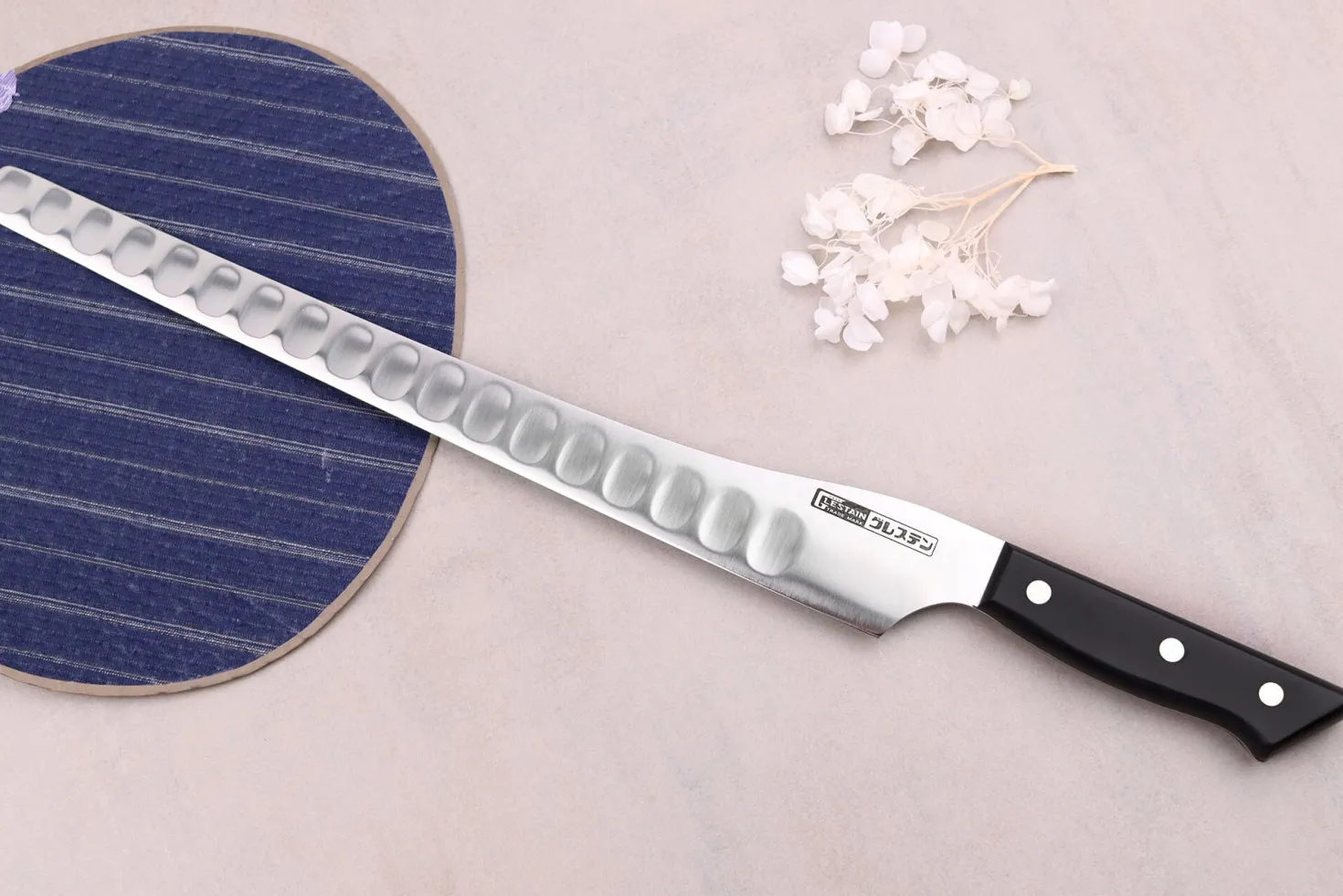 Couteau à saumon alvéolé dos courbé japonais Glestain SO Series 31cm