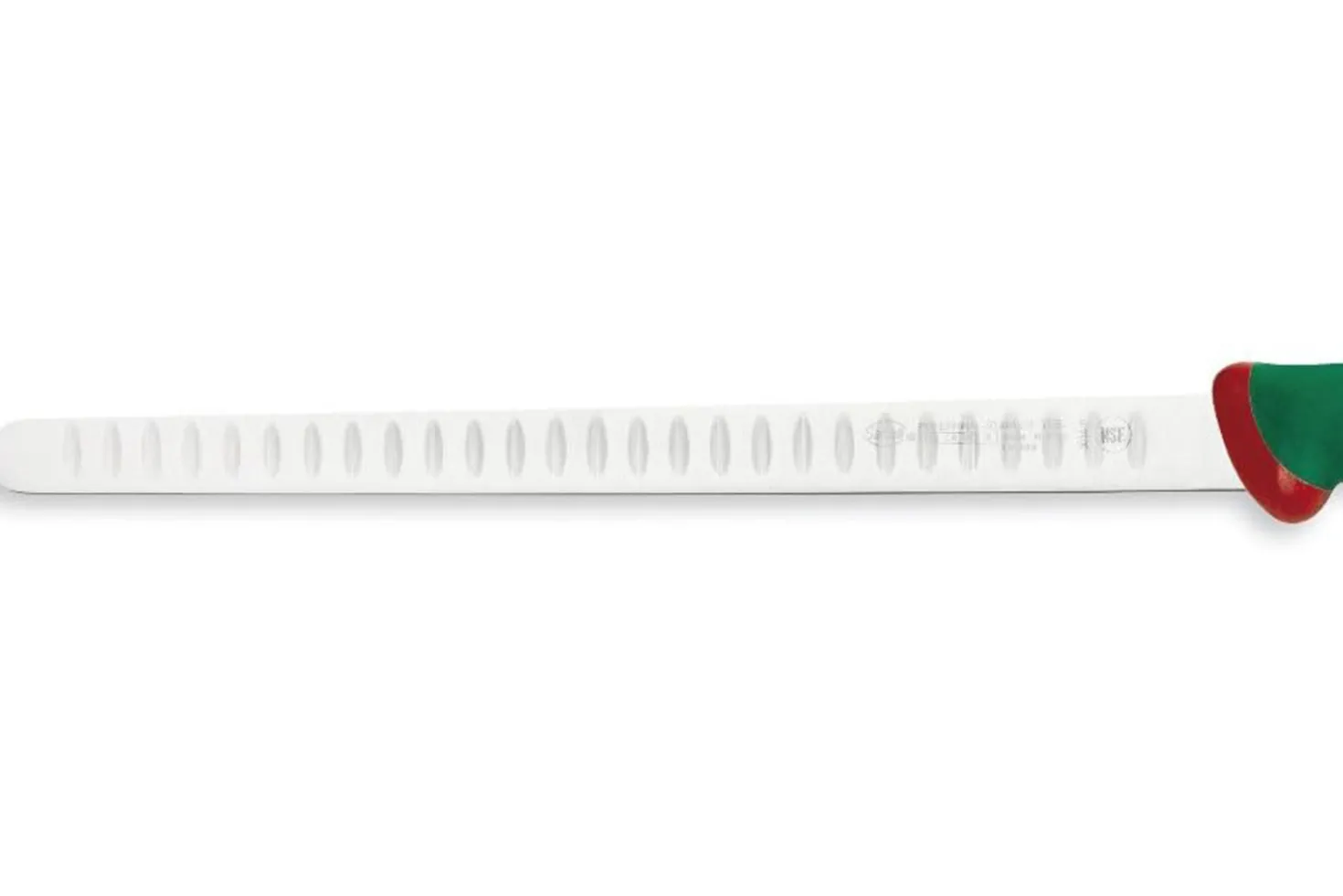Couteau à saumon professionnel SANELLI Premana lame alvéolée 31cm manche vert