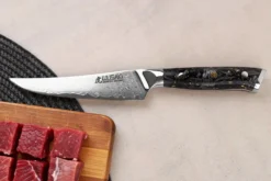 Couteau à steak Wusaki Sakin Damas 10Cr 13cm manche en fibre de carbone et feuille d'or