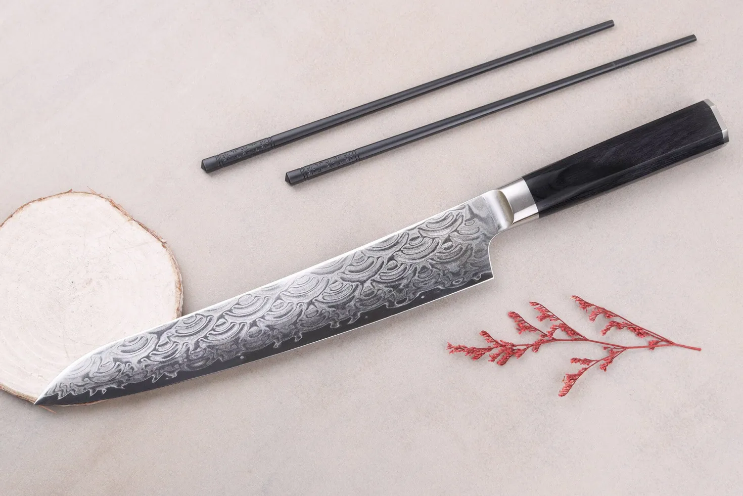Couteau sujihiki 24cm japonais Sakai Takayuki Grand Chef Seigaiha Damas 45 couches