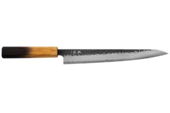 Couteau sujihiki 24cm japonais artisanal Yuzo Black AS chêne brûlé