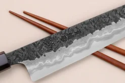 Couteau sujihiki 24cm japonais artisanal Kisuke Manaka Enn en cognassier avec 2 anneaux