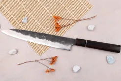Couteau sujihiki 24cm japonais artisanal Naoki Mazaki WS2 Black Nashiji