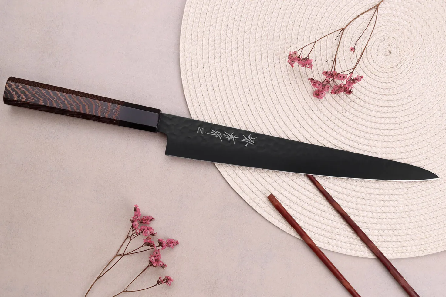 Couteau sujihiki 24cm japonais Sakai Takayuki Kurokage VG10 manche en wengé