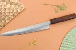 Couteau sujihiki 24cm japonais artisanal Yuzo Enju Damas 440C