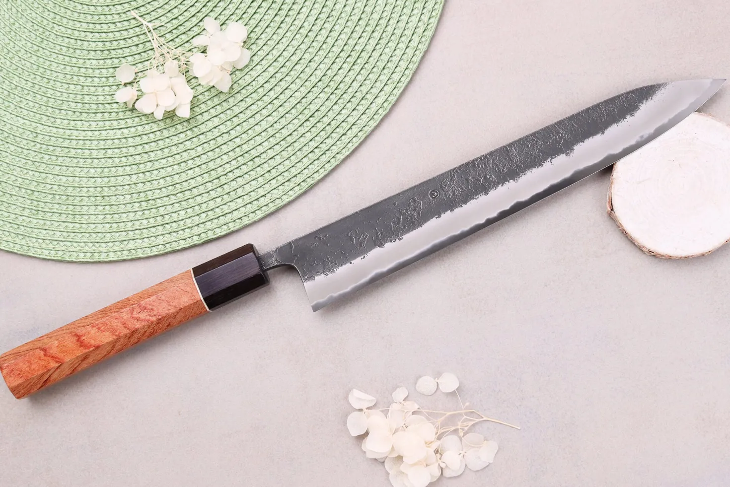 Couteau sujihiki 24cm japonais artisanal Masashi Yamamoto BS1 Black Nashiji