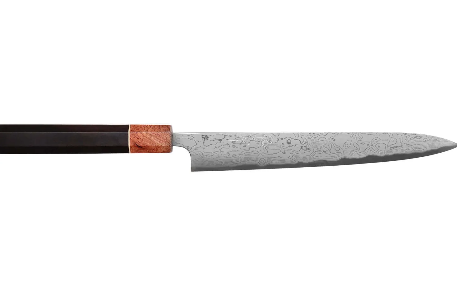 Couteau sujihiki 21cm japonais artisanal Toshihiro Wakui Aogami 2 damas laminé