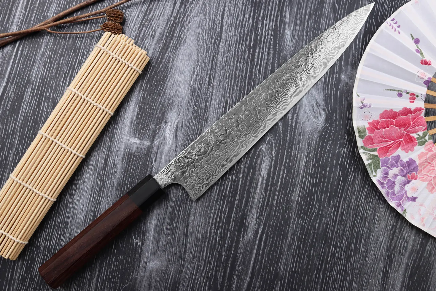 Couteau sujihiki japonais artisanal Takeshi Saji R2 Damas 27cm