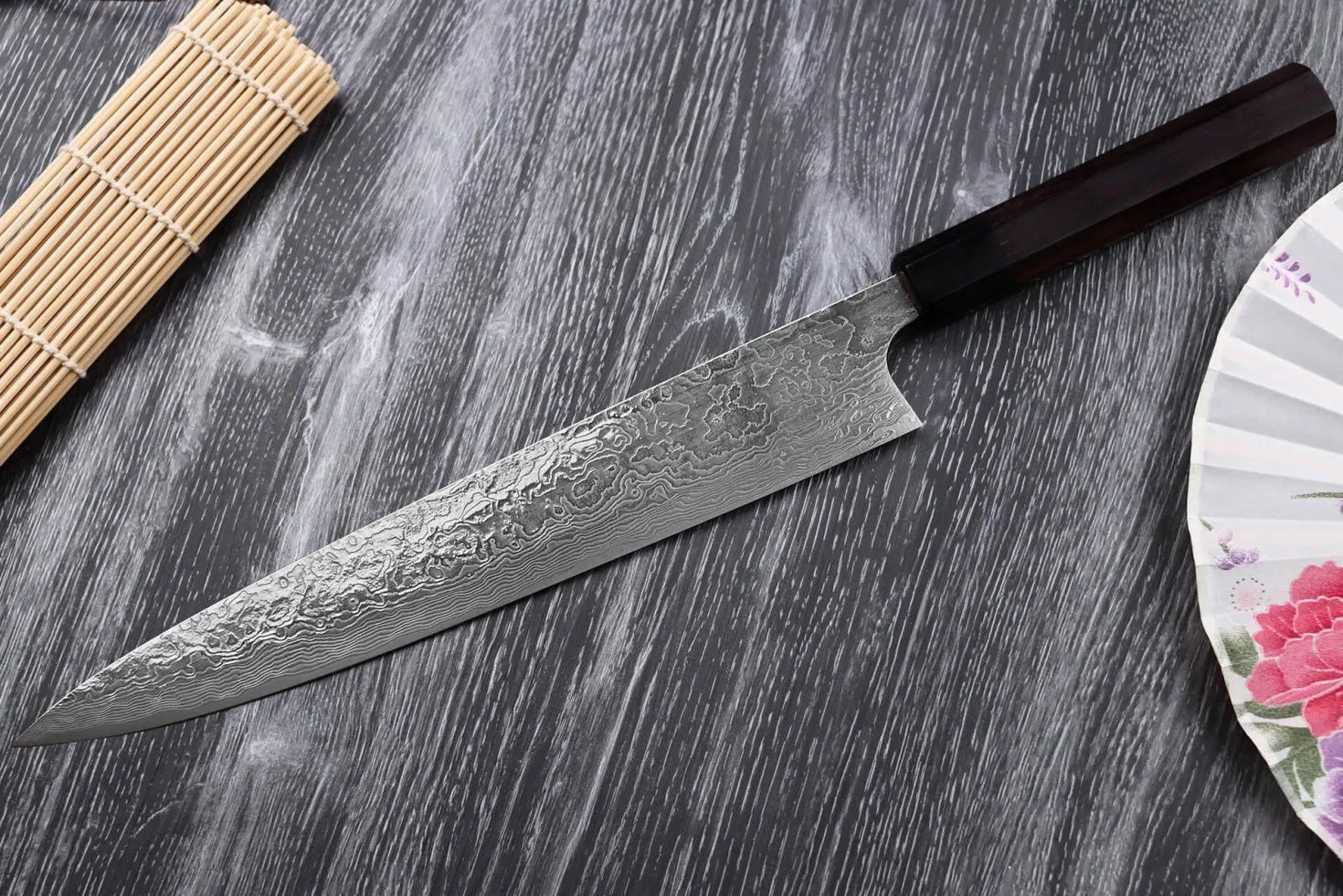 Couteau sujihiki japonais artisanal Takeshi Saji R2 Damas 27cm