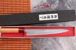 Couteau sujihiki japonais artisanal Tsunehisa Aogami Super martelé 24cm