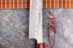 Couteau sujihiki japonais artisanal Tsunehisa Aogami Super martelé 24cm