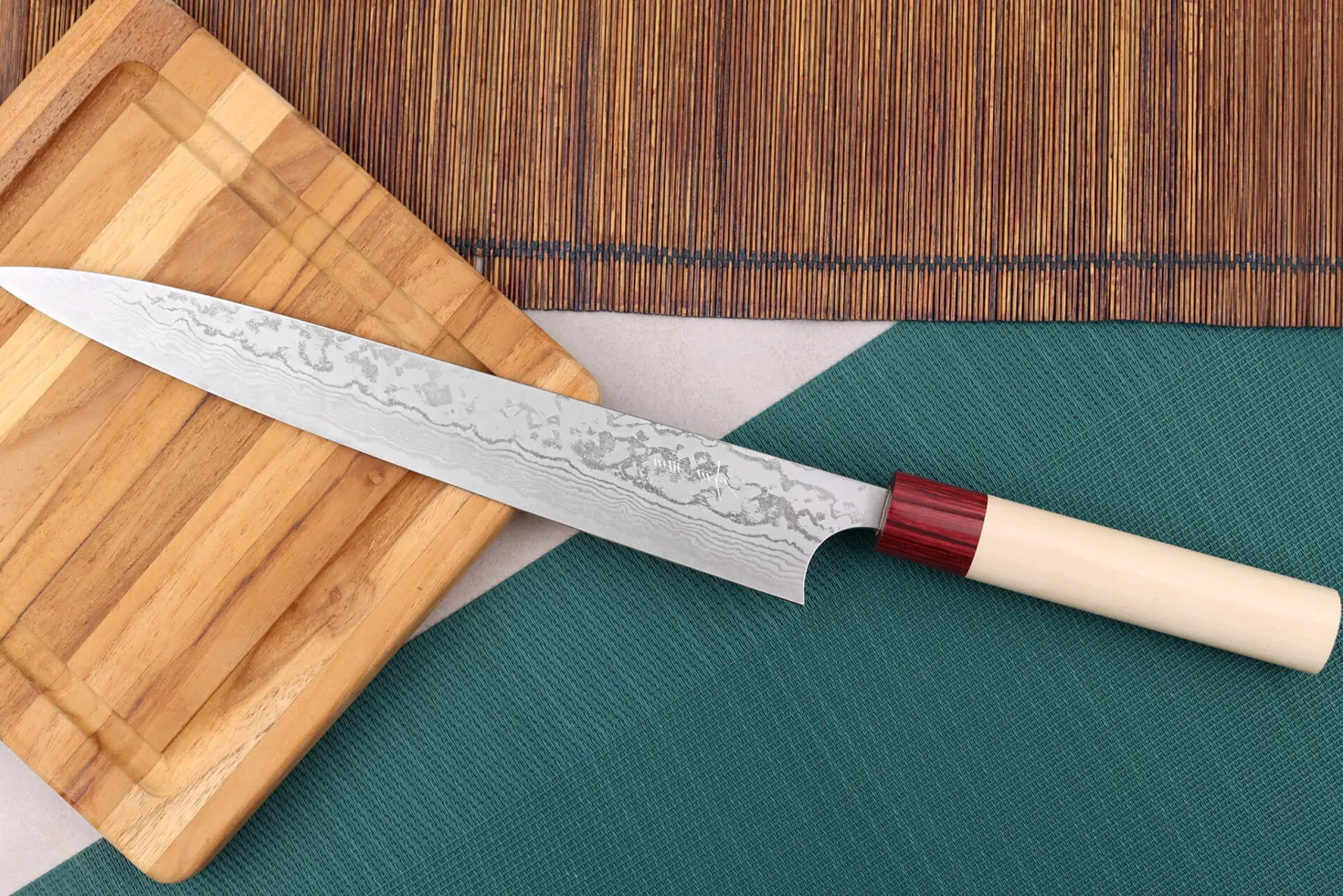 Couteau sujihiki japonais artisanal Masagake Kiri 27cm damas 49 couches