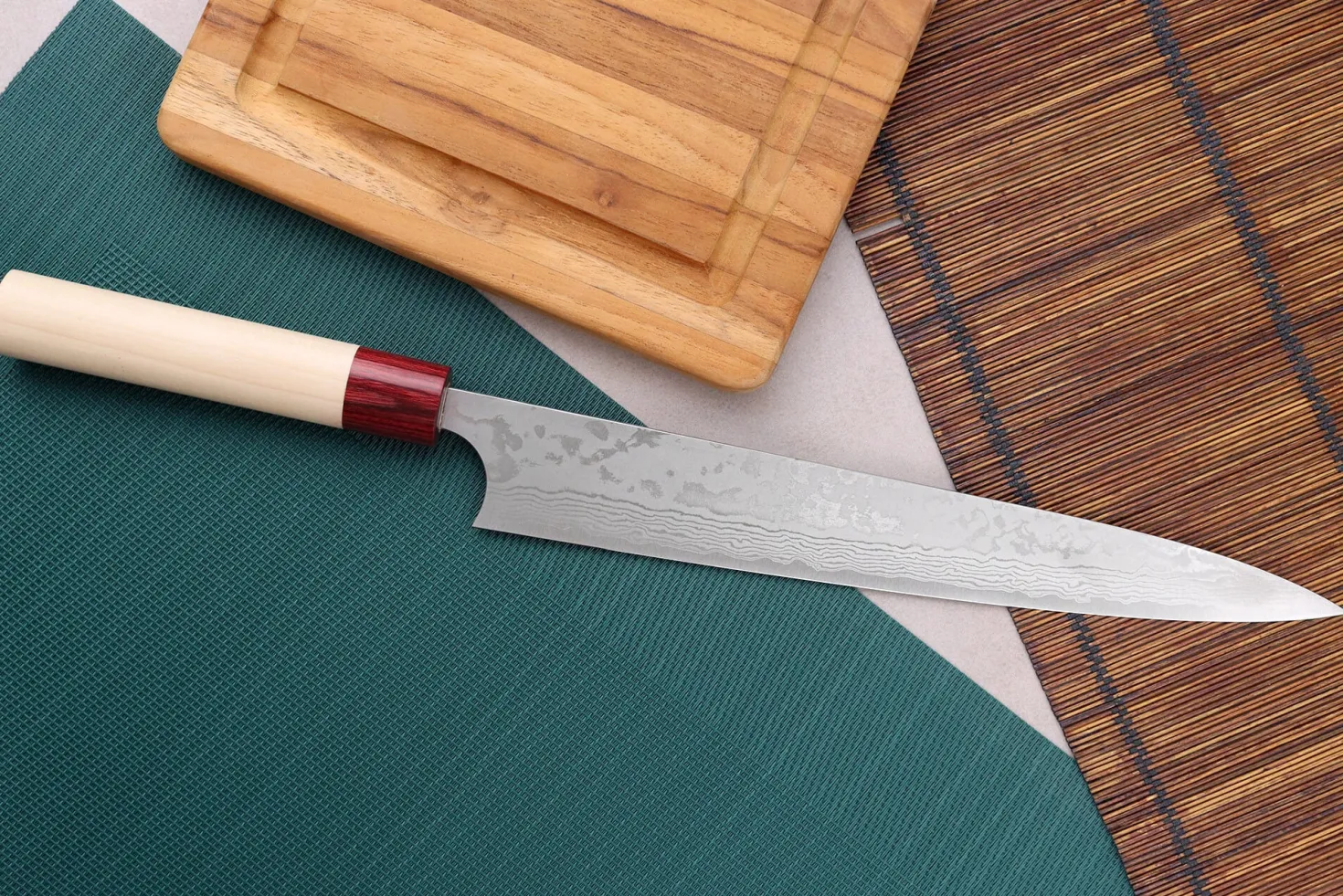 Couteau sujihiki japonais artisanal Masagake Kiri 27cm damas 49 couches