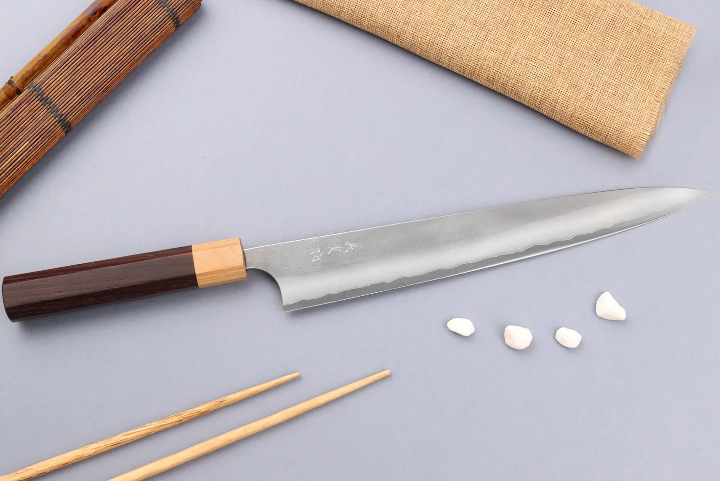 Couteau sujihiki japonais artisanal Yoshimi Kato AS Nashiji 27cm