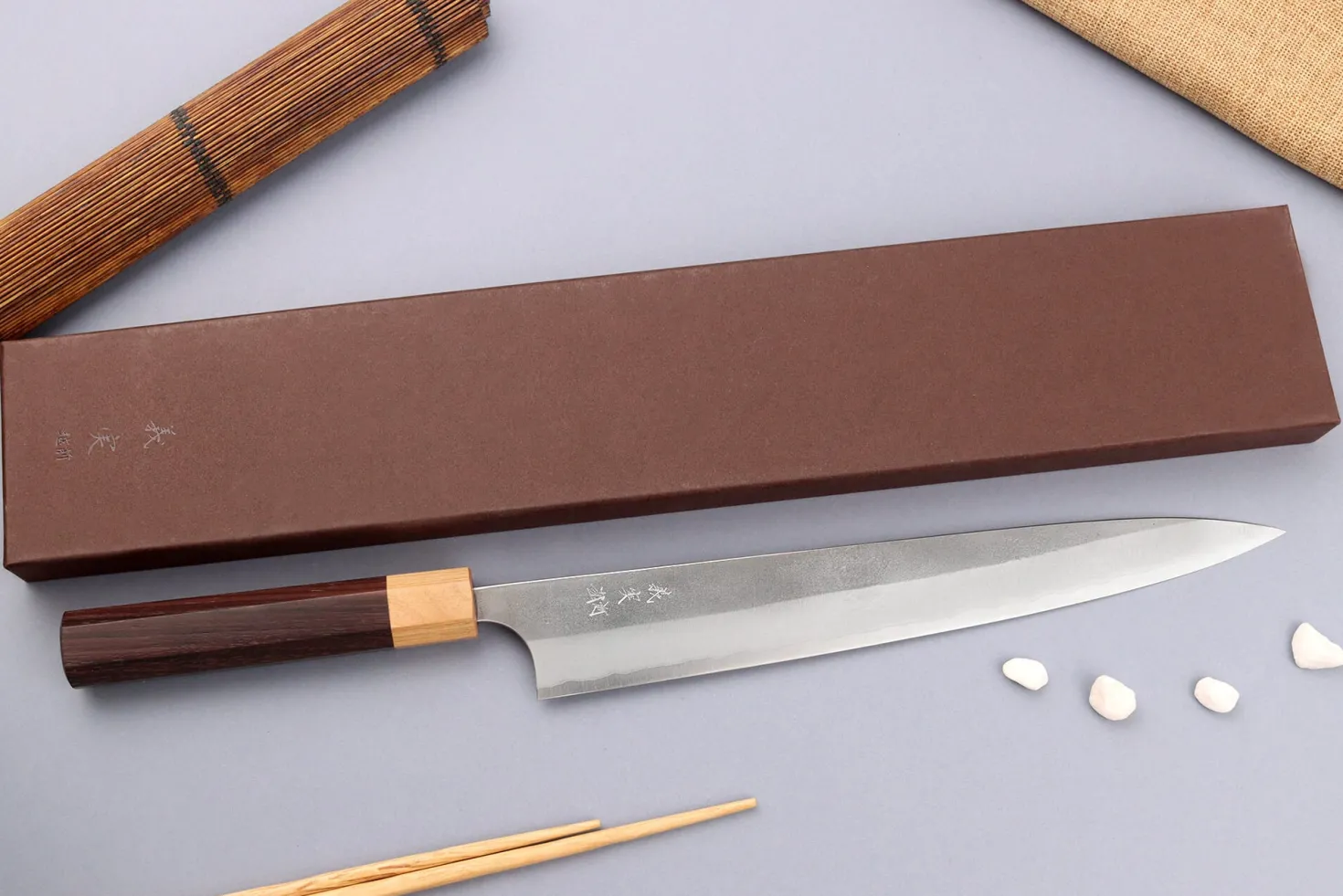 Couteau sujihiki japonais artisanal Yoshimi Kato AS Nashiji 27cm