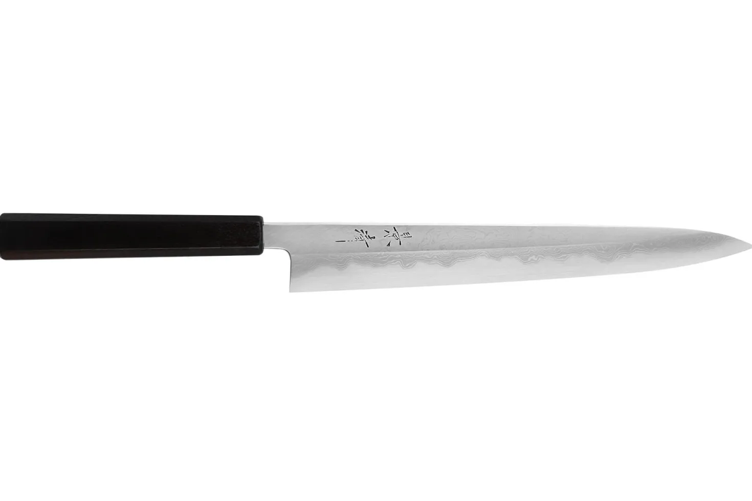 Couteau sujihiki japonais artisanal Kagekiyo Yoshikazu Tanaka Damas Aogami 27cm