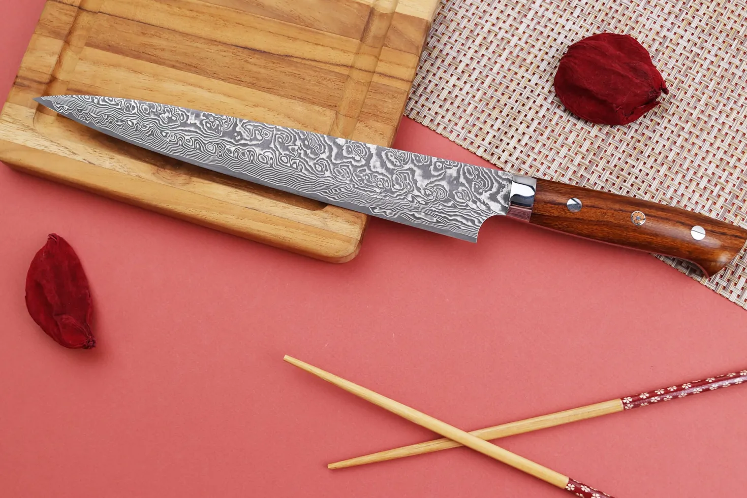 Couteau sujihiki japonais Takeshi Saji R2 Damas Mosaïque 24cm