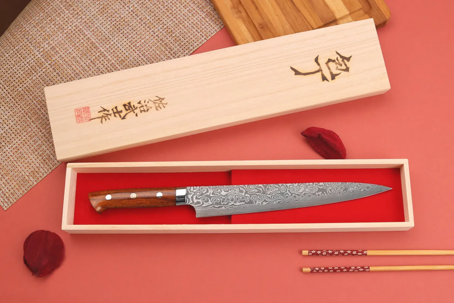 Couteau sujihiki japonais Takeshi Saji R2 Damas Mosaïque 24cm