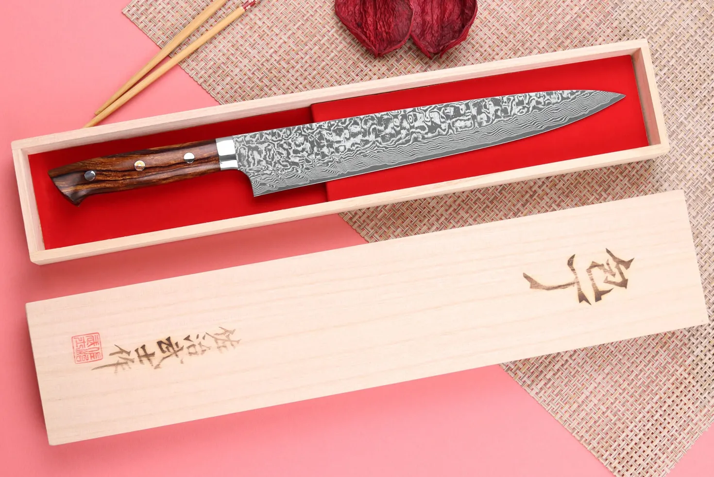 Couteau sujihiki japonais Takeshi Saji R2 Damas Mosaïque 27cm