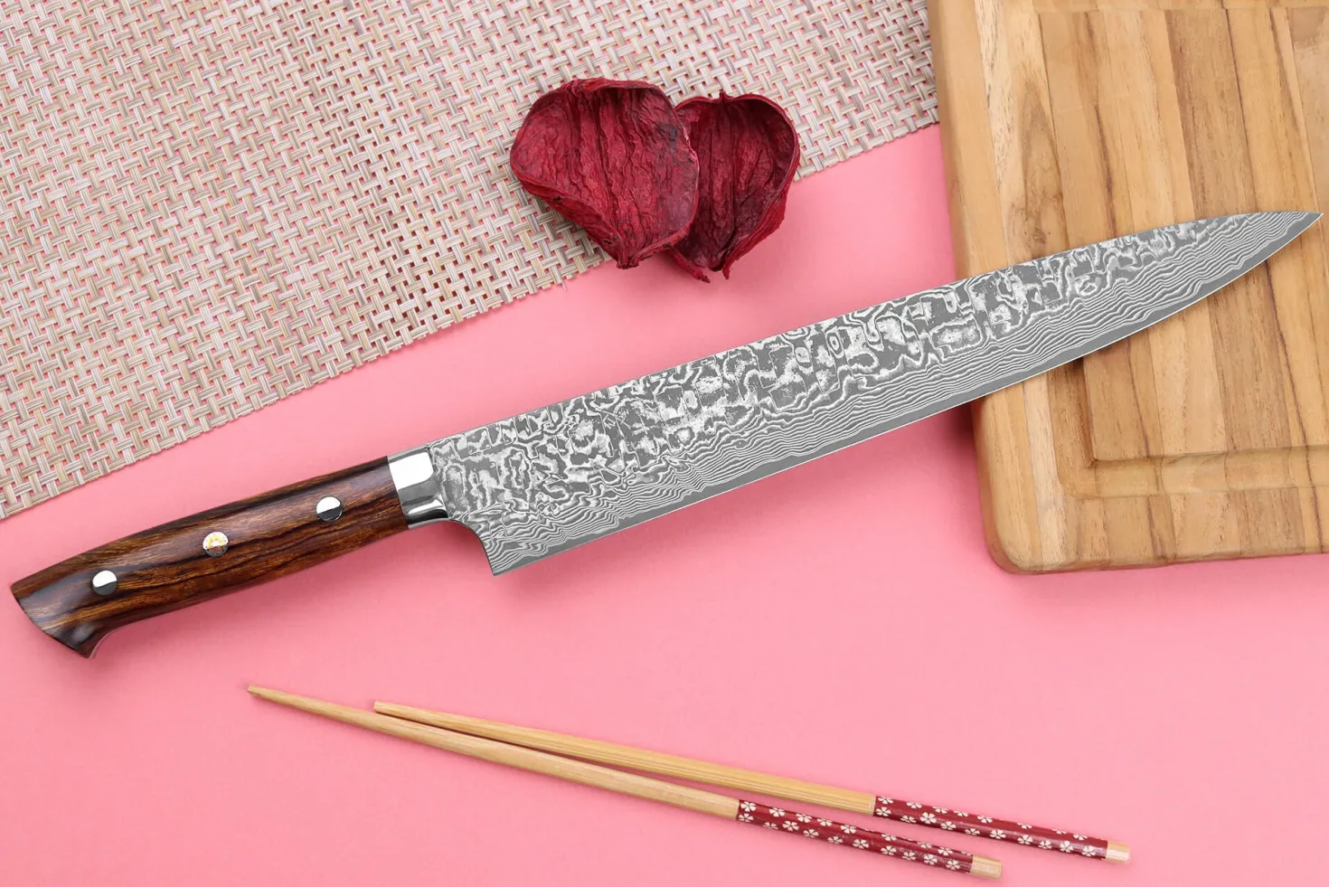 Couteau sujihiki japonais Takeshi Saji R2 Damas Mosaïque 27cm