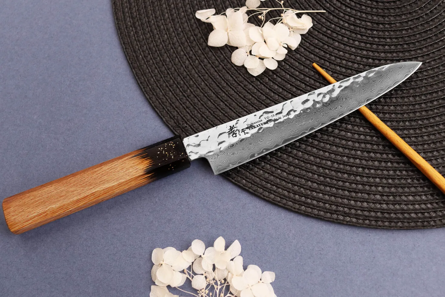 Couteau universel 15cm japonais Sakai Takayuki Kashi Urushi VG10 damas