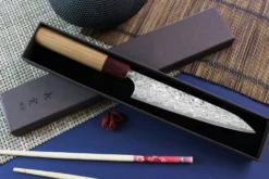 Couteau universel japonais artisanal Yoshimi Kato 15cm VG10 Nickel Damascus cerisier