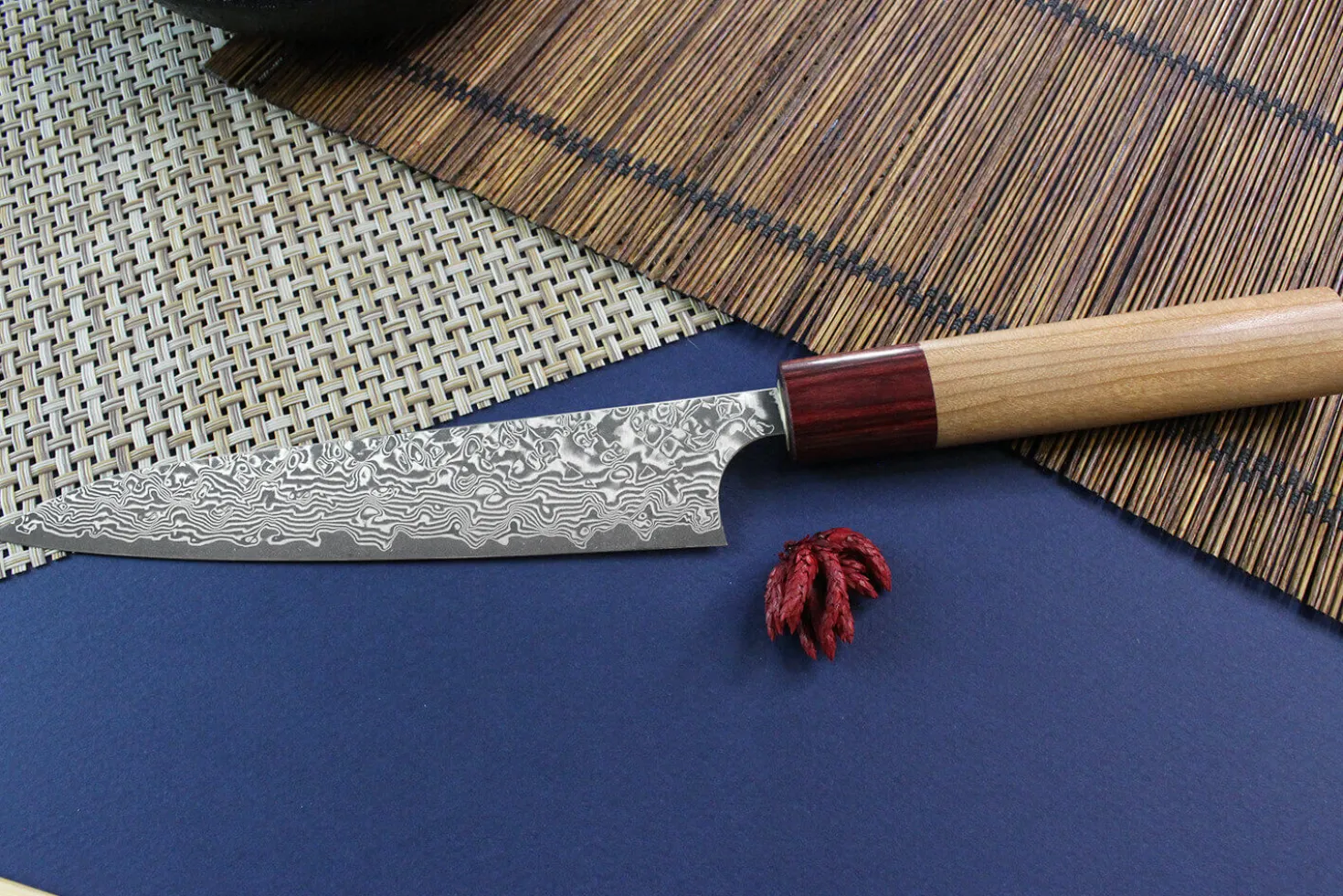 Couteau universel japonais artisanal Yoshimi Kato 15cm VG10 Nickel Damascus cerisier