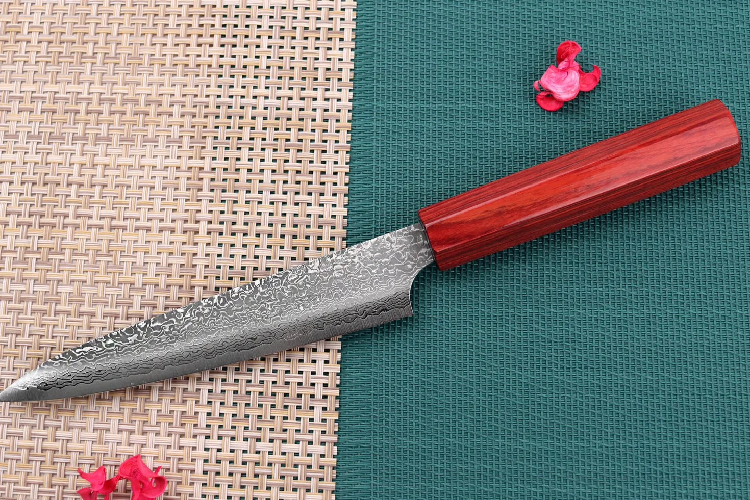 Couteau universel japonais artisanal Kei Kobayashi SG2 Damas Heptagone 15cm